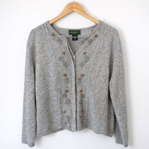 Eddie Bauer 100% Lambs Wool Cardigan XXL Tall Embroidered Cottagecore